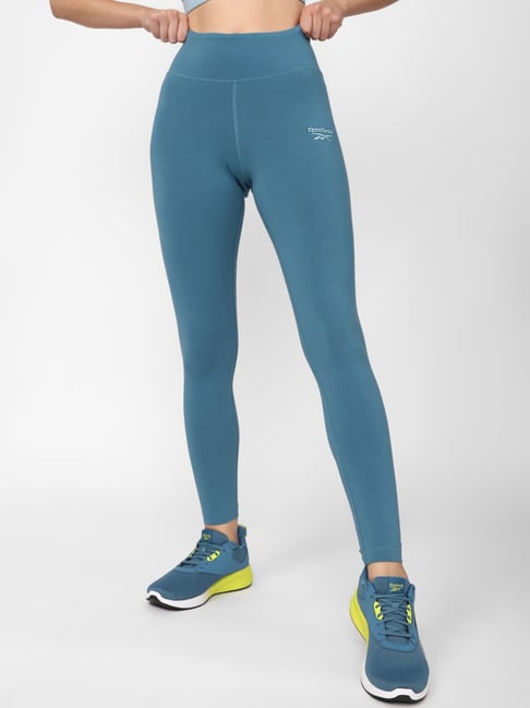 Reebok Blue Cotton Logo Print Sports Leggings