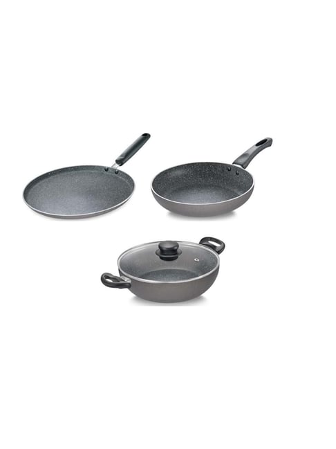 Prestige Black Aluminium Omega Vista Dusty Plum Granite Cookware Set - Set of 3
