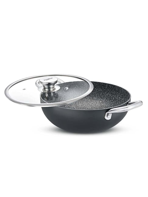 Prestige Black Hard Anodised 30 cm Durastone 6 Layer Deep Kadhai With Glass Lid (5 L)