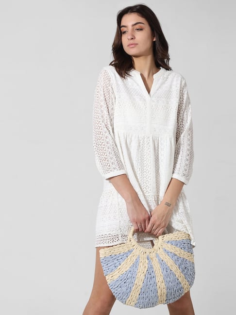 Only White Self Design A Line Dress