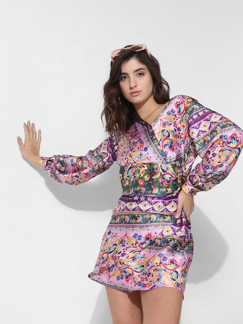 chinese dress ladies Multicolor Floral Scoop Neck A-Line Ruffle Midi Dress main image 1