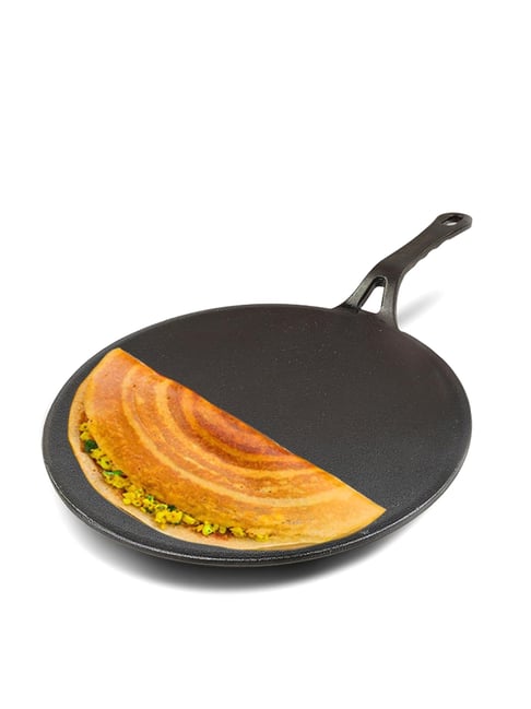 The Indus Valley Black Cast Iron Concave Tawa with Long Handle (26cm)