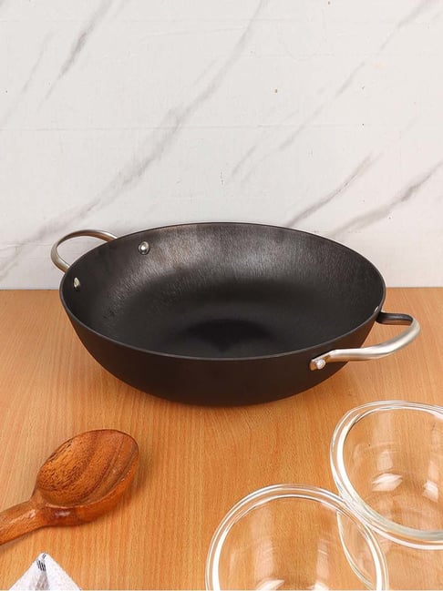 Femora Black Cast Iron Kadhai Without Lid (30 cm)