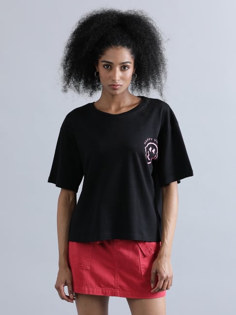 Bene Kleed Black Cotton Graphic Print Oversized T-Shirt-picture-35