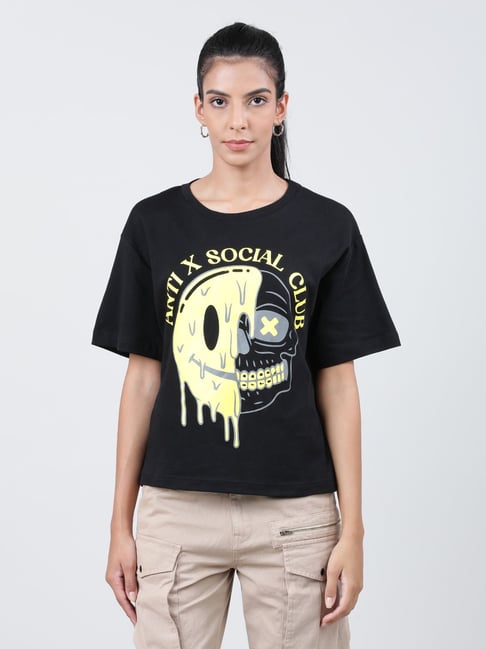 Bene Kleed Black Cotton Graphic Print Oversized T-Shirt-picture-14