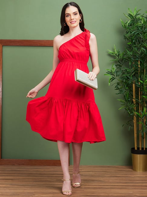 NEW Dress the Population Catalina Fit & Flare Dress in Red - Size L #D4462  | eBay