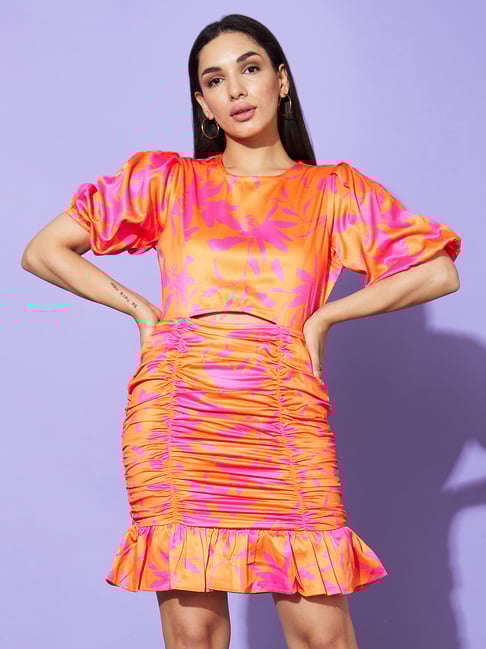 Globus Orange Floral Print Bodycon Dress-picture-41