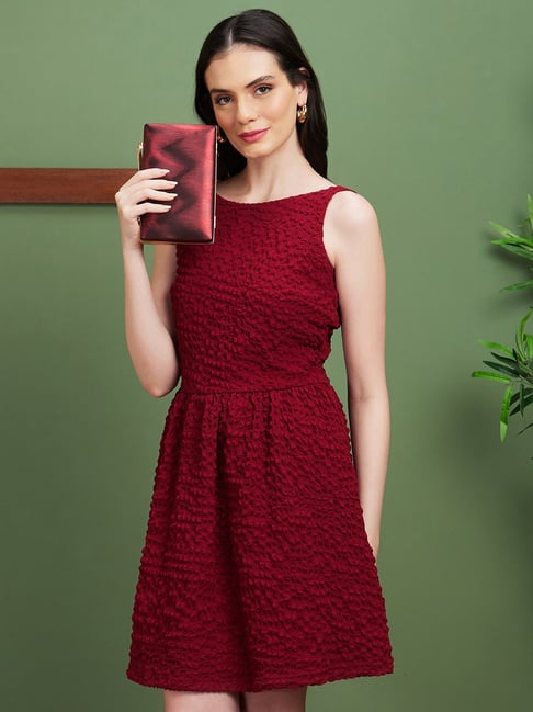 Globus Red Self Design Fit & Flare Dress-picture-37
