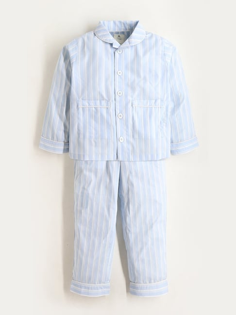 Cherry Crumble By Nitt Hyman Kids Blue Striped Full Sleeves Shirt with Pyjamas
