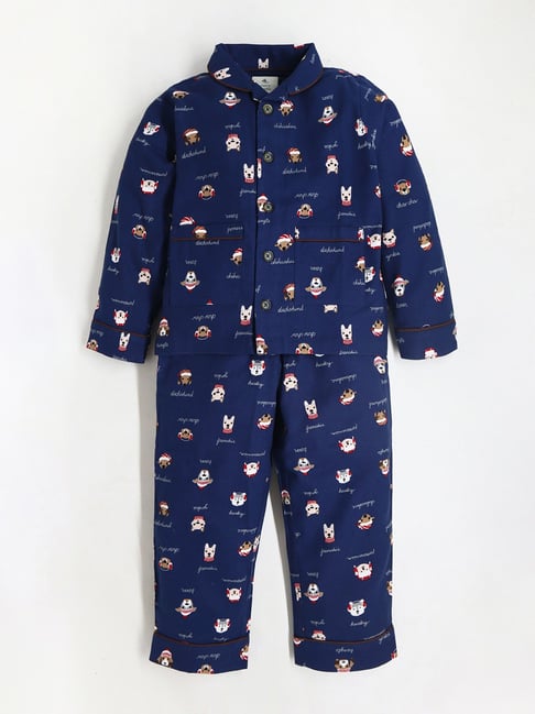 Cherry Crumble By Nitt Hyman Kids Navy Printed Full Sleeves Shirt with Pyjamas-picture-29