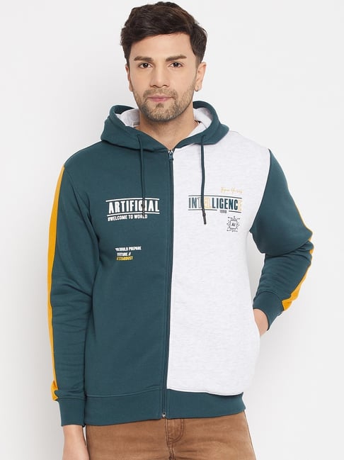 Duke Teal Regular Fit Colour Block Hooded Sweatshirt