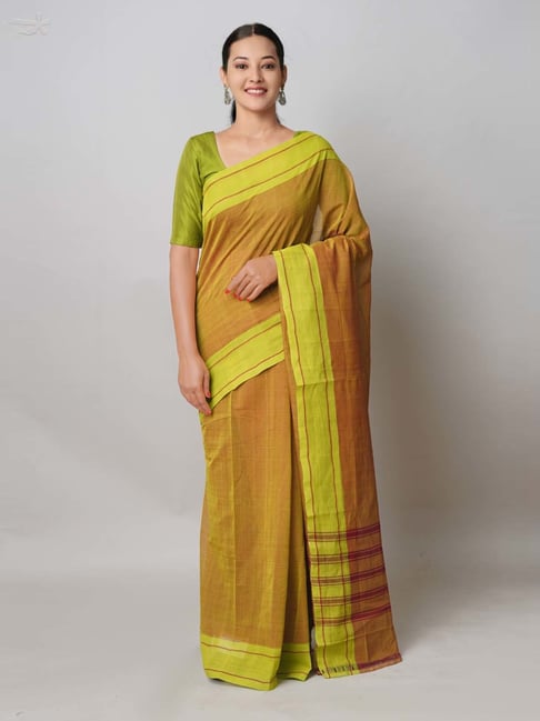 Silk Land Mustard Embroidered Saree With Unstitched Blouse