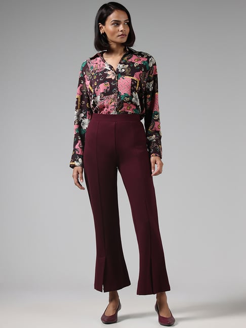 Buy Wardrobe by Westside Solid Burgundy Slit Ponte Trousers for Online @ Tata  CLiQ