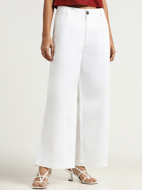 Drawstring wide trousers - White - Women - Gina Tricot