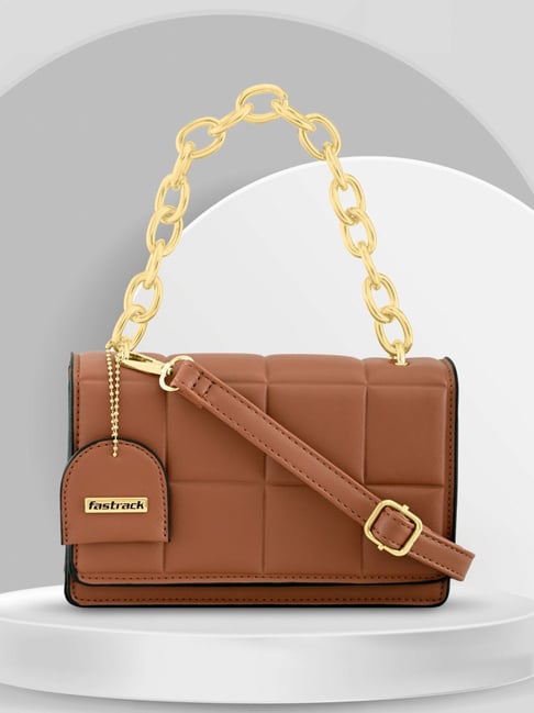 Fastrack Tan Faux Leather Quilted Sling Handbag-picture-12