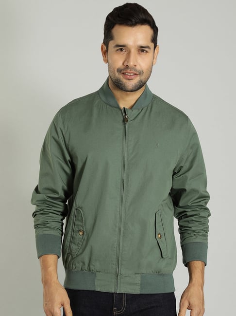 Buy Indian Terrain Green Regular Fit Bomber Jacket for Men's