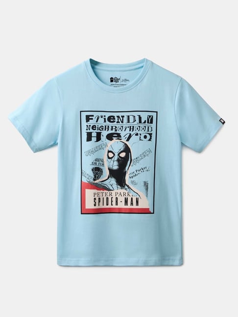 The Souled Store Kids Blue Cotton Printed Spiderman T-Shirt