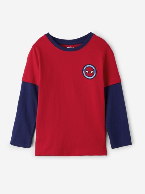 The Souled Store Kids Red Navy Cotton Printed Full Sleeves Spiderman  T-Shirt - Main Image