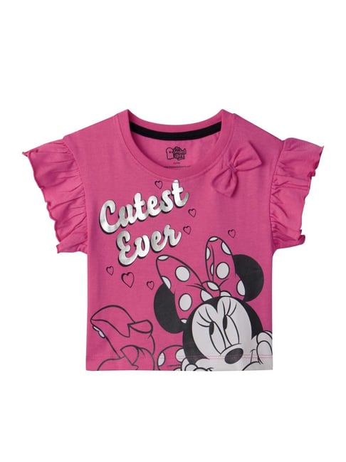 The Souled Store Kids Pink White Cotton Printed Minnie Mouse T-Shirt