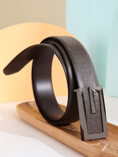 Carlton London Brown Leather Textured Casual Belt for Men