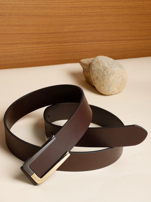 Carlton London Brown Leather Textured Casual Belt for Men
