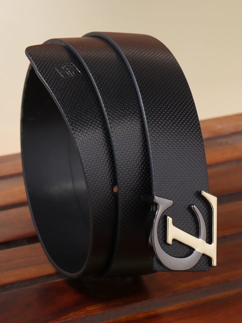 Carlton London Black Leather Textured Casual Belt for Men