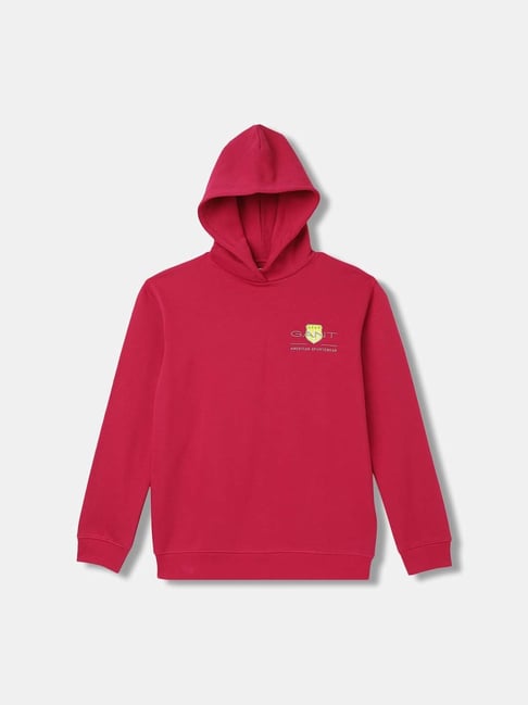 Gant Kids Pink Embroidered Full Sleeves Hoodie