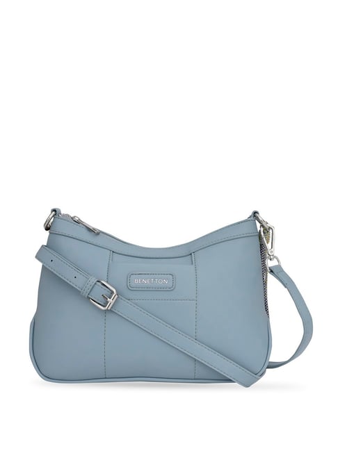 United Colors of Benetton Evelin Blue PU Solid Sling Handbag