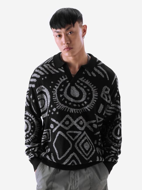 Buy The Souled Store Black Loose Fit Printed Sweater for Mens