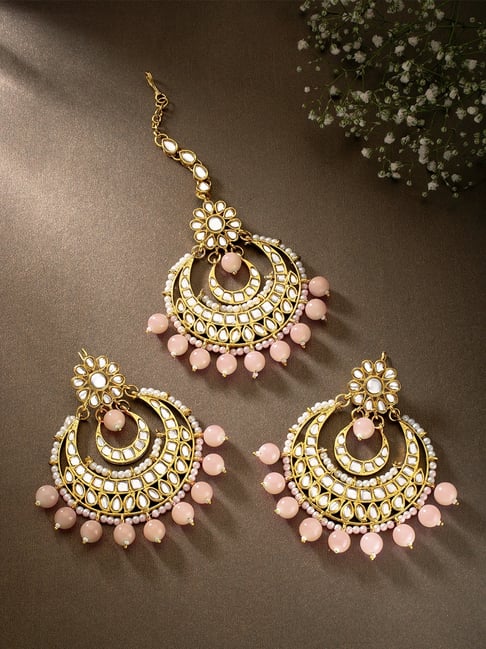 Peora Traditional Gold-Plated Chandbali Earrings with Maang Tikka Jewellery  Set