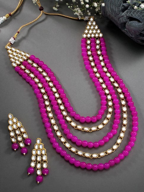 Buy Peora Gold-Plated Kundan Rani Pink Pearl Long Set Online At