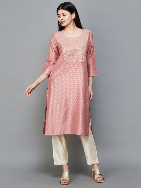 Melange by Lifestyle Pink Embroidered Straight Kurta-picture-10