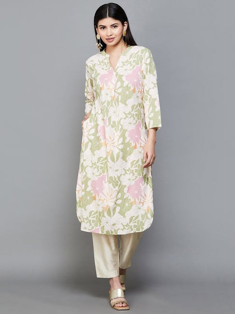 Buy Melange by Lifestyle Off White Floral Print Straight Kurta for Women Online Tata CLiQ