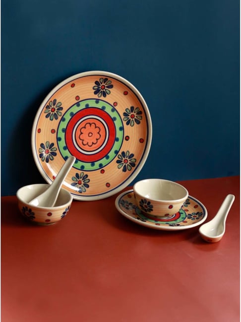 Unravel India Multicolor Handpainted Ceramic 6Pc Dinner Set