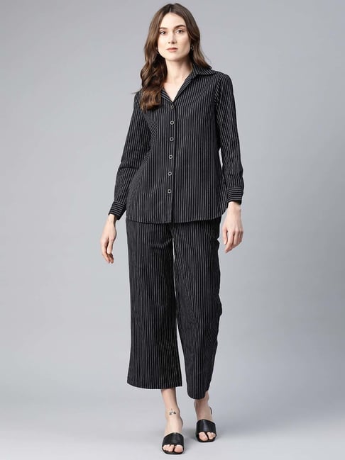 Cottinfab Black Striped Shirt With Trousers