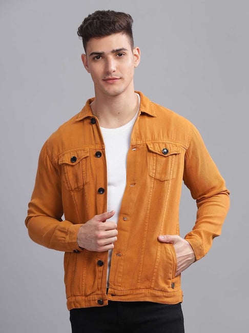 Buy Kuons Avenue Gold Regular Fit Denim Jacket for Men's Online