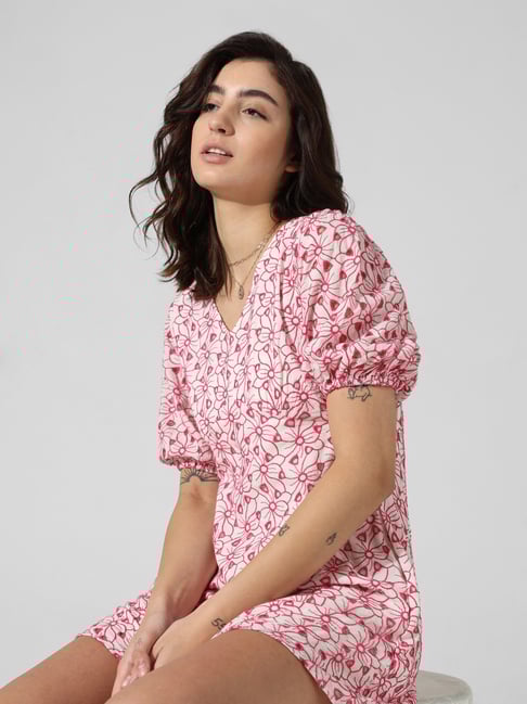 Buy Only Pink White Cotton Embroidered A Line Dress for Women