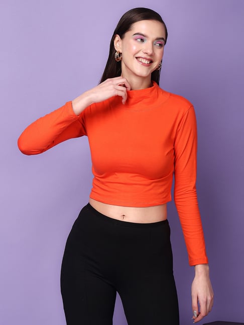Scorpius Orange Slim Fit Crop Top - Main Image