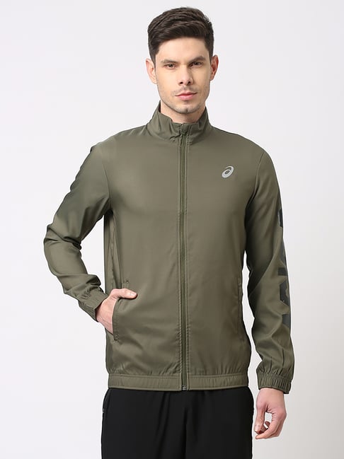 Buy Asics Mantle Green Regular Fit Printed Sports Jacket for Men's