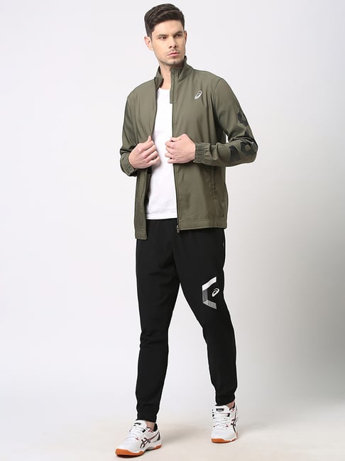 Buy Asics Mantle Green Regular Fit Printed Sports Jacket for Men's