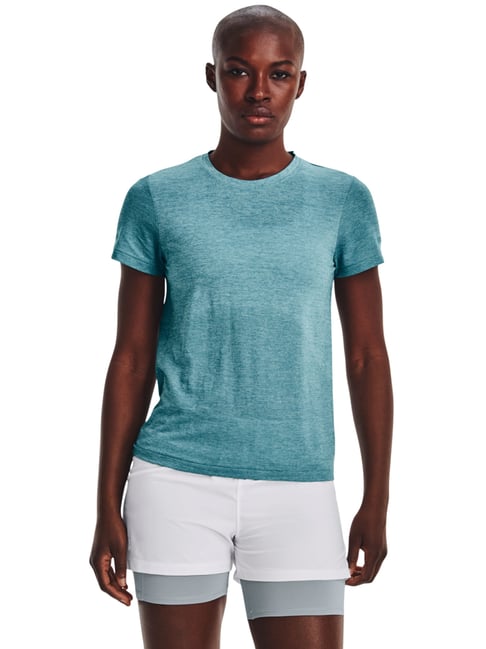 Buy UNDER ARMOUR Blue Self Pattern Sports T-Shirt for Women Online