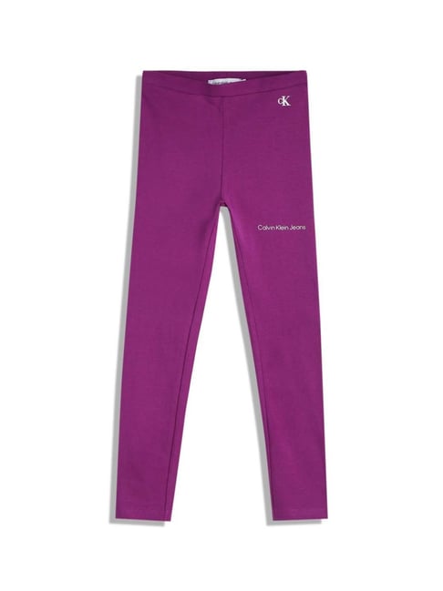 Buy Calvin Klein Kids Purple Cotton Logo Leggings for Girls