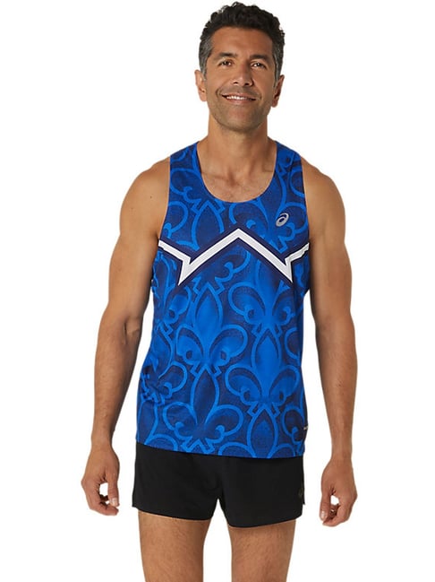 Asics Blue Regular Fit Printed Gym Vest