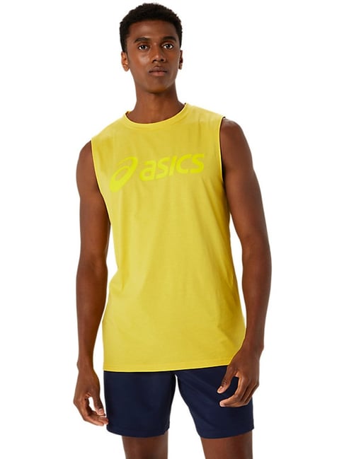 Asics Light Mustard Regular Fit Printed Gym Vest