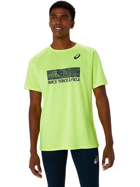 Buy Asics Neon Regular Fit Printed Sports T-Shirt for Mens Online