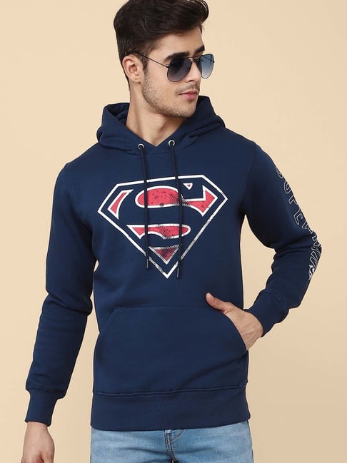 Free Authority Blue Regular Fit Superman Printed Hooded Sweatshirt-picture-39