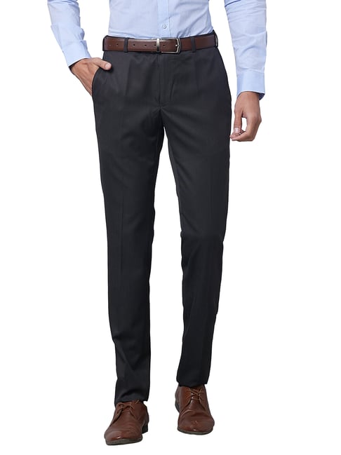 Raymond Dark Grey Slim Fit Flat Front Trousers-picture-41