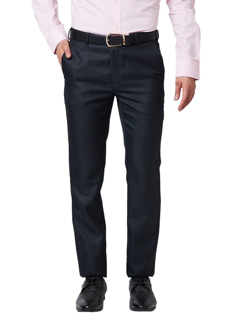 Raymond Dark Blue Slim Fit Flat Front Trousers-picture-46