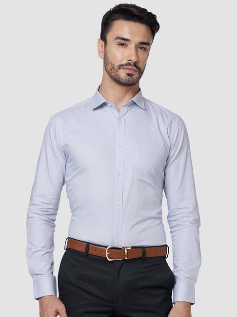 Park Avenue Light Grey Slim Fit Self Design Shirt