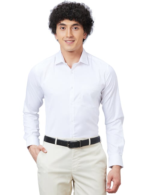 park avenue white slim fit self design shirt